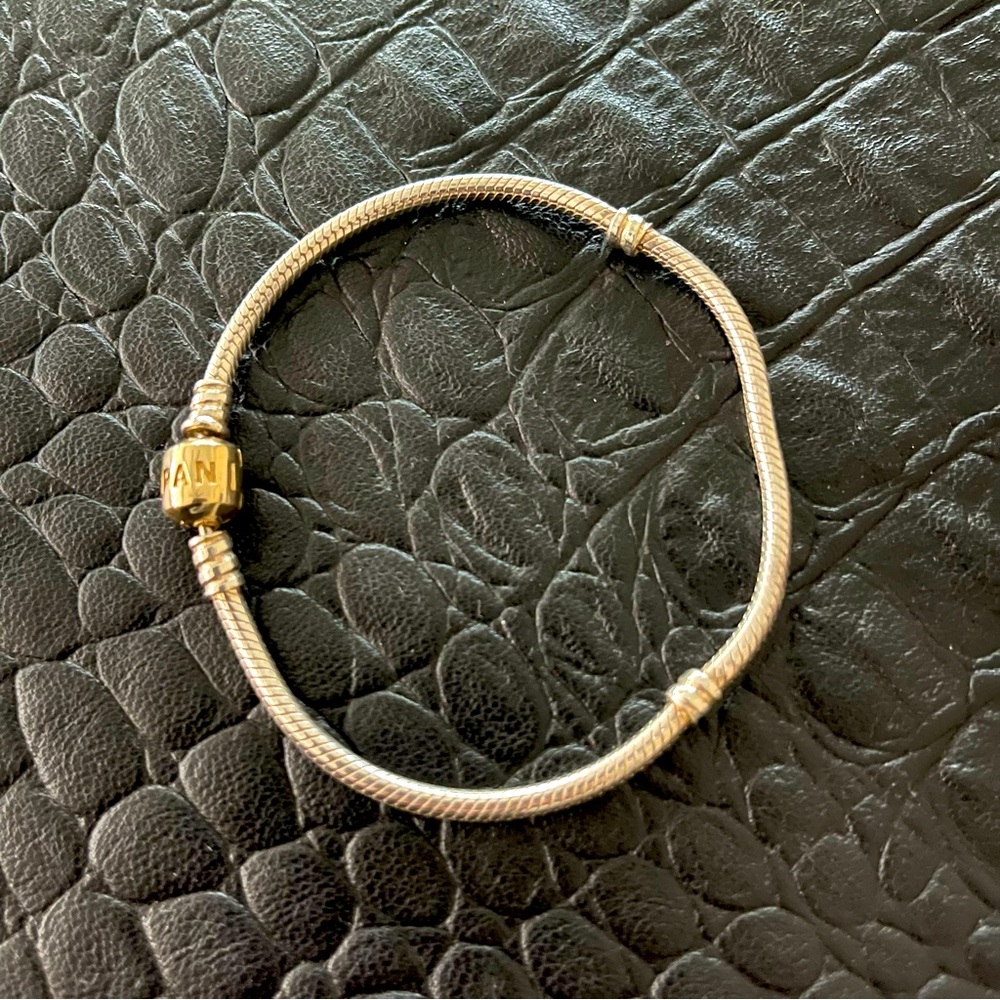 Pandora Moments Two-Tone 8” authentic snake chain 14kt. Gold Clasp.